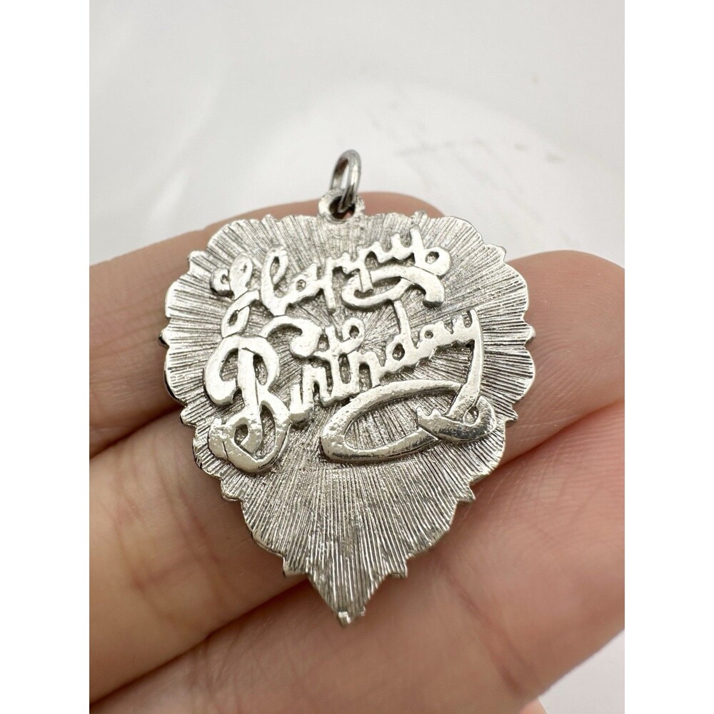 Vintage Silver Tone Charm Heart With Happy Birthday
